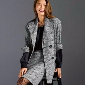 Cabi 4294 Agent Black Herringbone Blazer Womens Sz M Mid Length Double Breasted